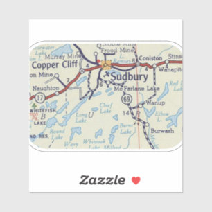 Sticker Carte Vintage de Sudbury Ontario