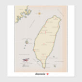 Sticker Carte Vintage de Taïwan (Feuille)