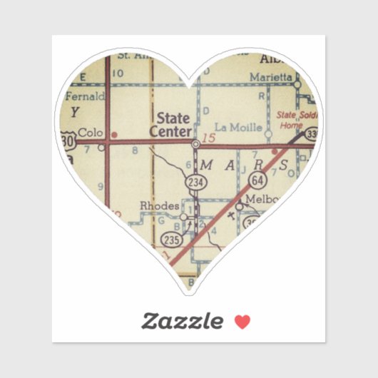 Sticker Carte Vintage du Centre d'État Iowa (Feuille)