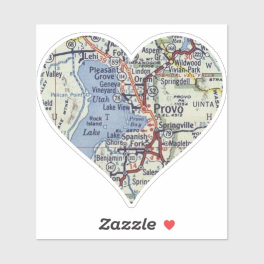 Sticker Carte Vintage Heart Provo Utah (Feuille)