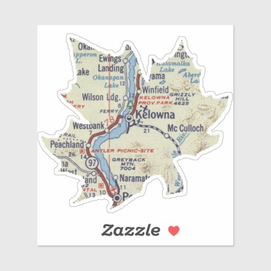 Sticker Carte Vintage Kelowna (Feuille)