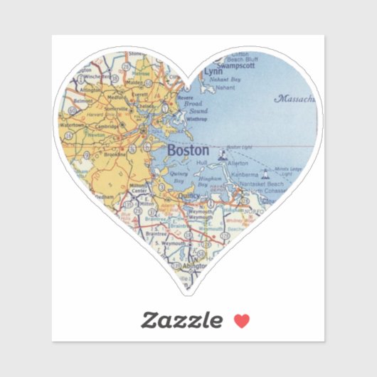 Sticker Carte Vintage Love Boston (Feuille)