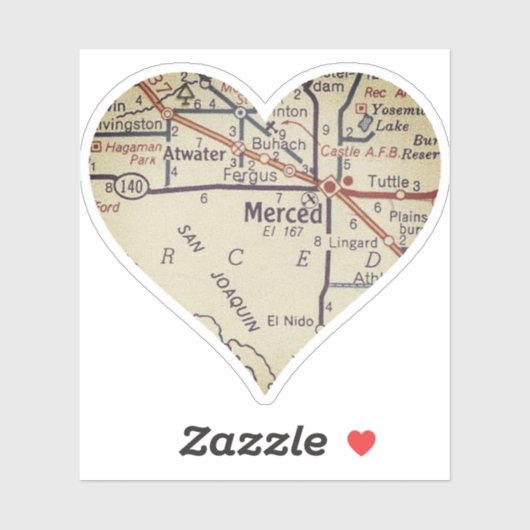 Sticker Carte Vintage Love Merced CA (Feuille)