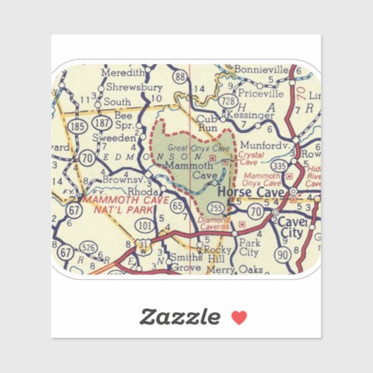 Sticker Carte Vintage Mammoth Cave NP (Feuille)