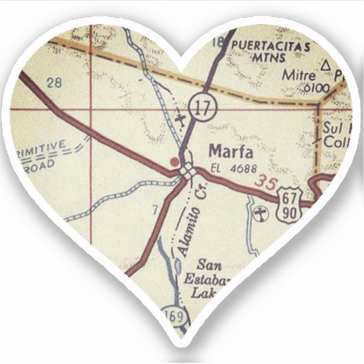 Sticker Carte vintage Marfa TX (Devant)