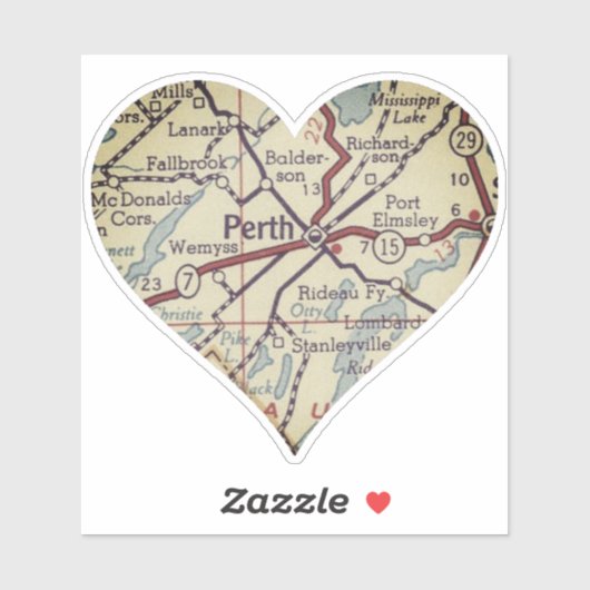 Sticker Carte Vintage Perth Ontario (Feuille)