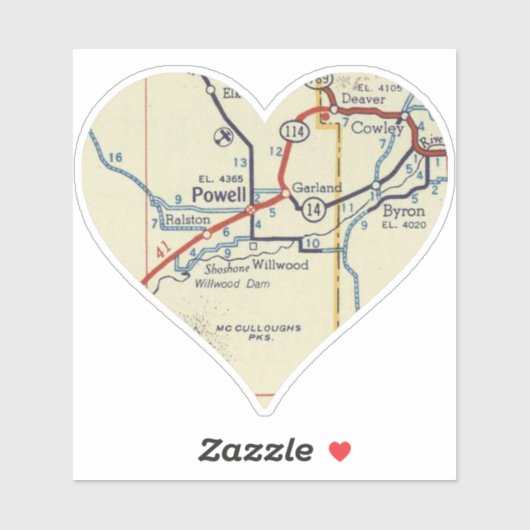 Sticker Carte Vintage Powell Wyoming (Feuille)