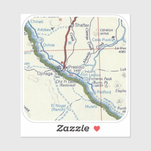 Sticker Carte Vintage Presidio TX (Feuille)