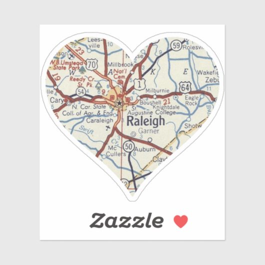 Sticker Carte Vintage Raleigh NC (Feuille)