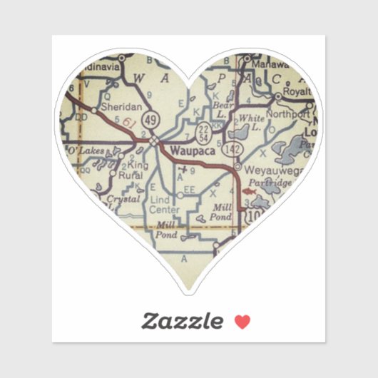 Sticker Carte Vintage Waupaca (Feuille)