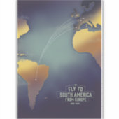 Sticker Carte Vol vers l'Amérique du Sud De l'Europe (Devant)