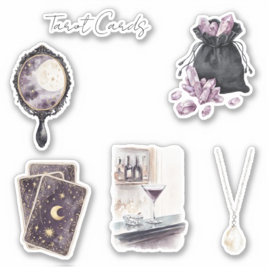 Sticker Cartes de tarot Lune Étoiles Violettes (Devant)