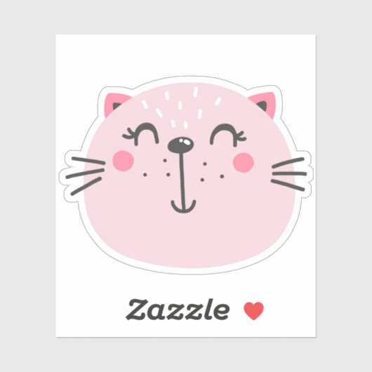 Sticker Carton de chat rose mignon (Feuille)