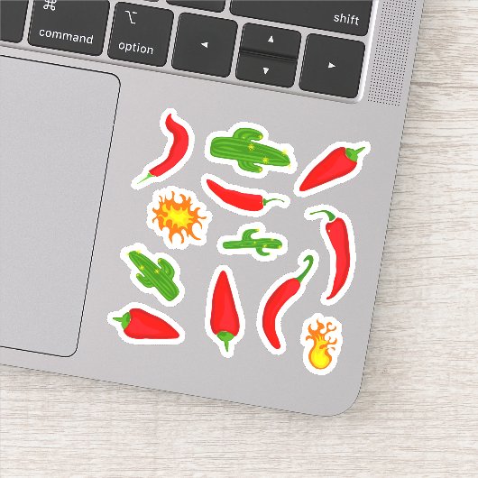 Sticker Carton de Chillies, Cactus et Flames (Détail)