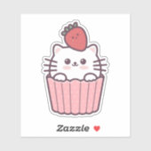 Sticker Carton de Cupcake aux fraises Cute Kawaii (Feuille)
