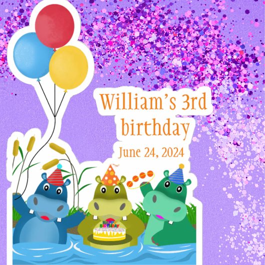Sticker Carton mignon Safari Hippo Anniversaire