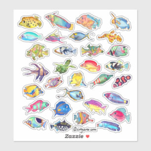 Sticker Carton Tropical Reef Fish 2 Aquarelle