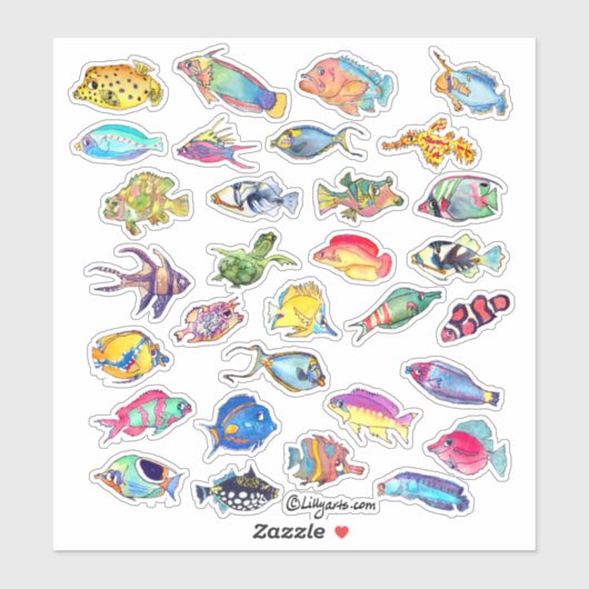 Sticker Carton Tropical Reef Fish 2 Aquarelle (Feuille)