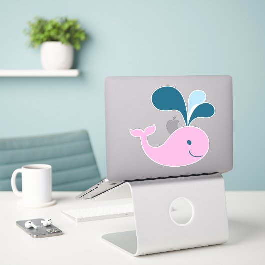 Sticker Cartoon adorable Bébé baleine (Ordinateur portable sur le bureau)