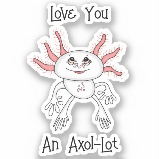 Sticker Cartoon Axolotl rose et blanc (Recto)