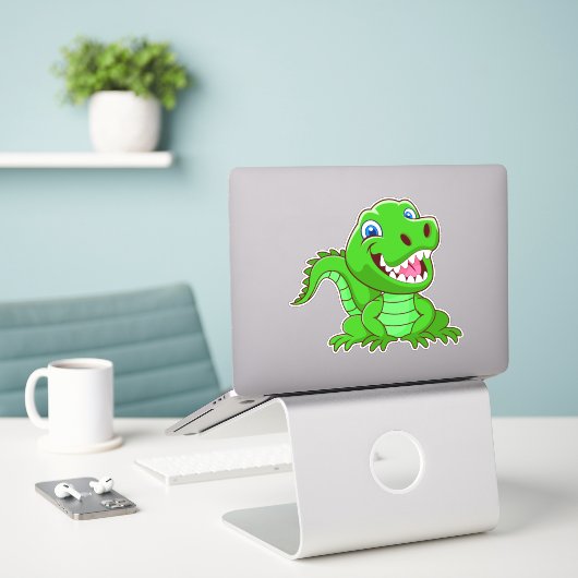 Sticker Cartoon crocodile vert-64836 (Ordinateur portable sur le bureau)