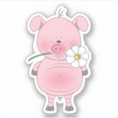 Sticker Cartoon de porc rose gai (Devant)