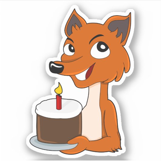 Sticker Cartoon fox avec gâteau d'anniversaire - vinyle st (Devant)