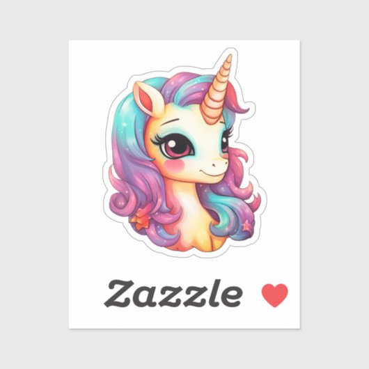 Sticker Cartoon licorne (Feuille)