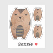 Sticker Cartoon mignon Brown Grizzly Bear Illustration Cou (Feuille)