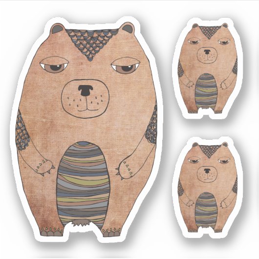 Sticker Cartoon mignon Brown Grizzly Bear Illustration Cou (Devant)