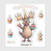 Sticker Cartoon Moose - Joyeux anniversaire Personnalisé (Feuille)