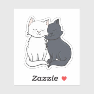 Sticker Cartoon noir et blanc amour chat