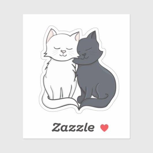 Sticker Cartoon noir et blanc amour chat (Feuille)