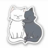 Sticker Cartoon noir et blanc amour chat (Devant)