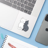 Sticker Cartoon noir et blanc amour chat (Ordinateur portable avec iPhone)