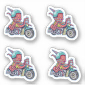 STICKER CARTOON OCTOPUS ÉQUITATION D'UN MOTOCYCLE (Devant)