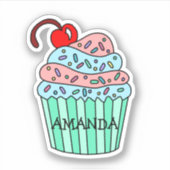 Sticker Cartoon personnalisé rose et bleu cupcake (Devant)