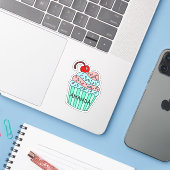 Sticker Cartoon personnalisé rose et bleu cupcake (Ordinateur portable avec iPhone)