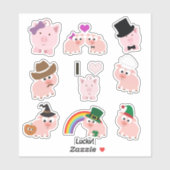 Sticker Cartoon Pink Pigs (Feuille)