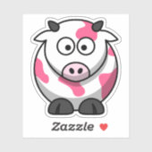Sticker Cartoon rond mignon vache rose (Feuille)
