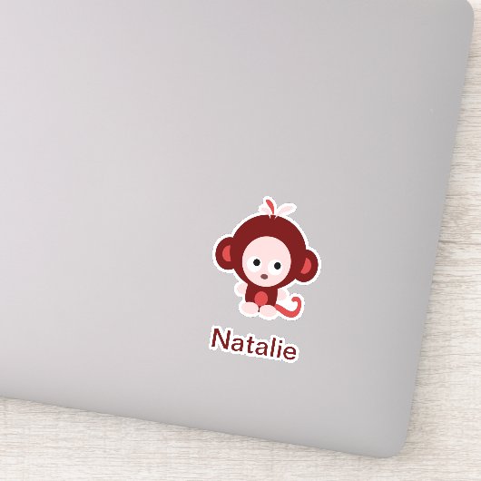 Sticker Cartoon rose singe bébé avec texte personnalisable (Détail)