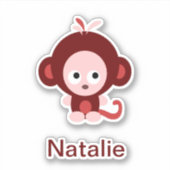 Sticker Cartoon rose singe bébé avec texte personnalisable (Devant)