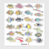 Sticker Cartoon Tropical Reef Poisson Aquarelle Contour (Feuille)