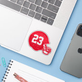 Sticker Casque de football numéro personnalisé rouge vif (Ordinateur portable avec iPhone)