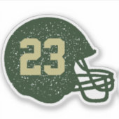 Sticker Casque de football numéro personnalisé vert et or (Devant)