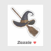 Sticker Casquette de sorcière et Broomstick (Feuille)