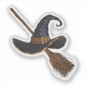 Sticker Casquette de sorcière et Broomstick (Devant)