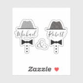 Sticker Casquette Mariage gay et nom de Cravate Bow (Feuille)