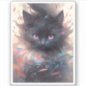 Sticker Casquette noire mystique aquarelle | Cute chat (Devant)