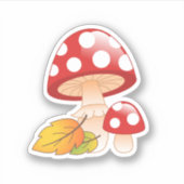 Sticker Casquette rouge Toadstool Champignons avec Feuille (Devant)